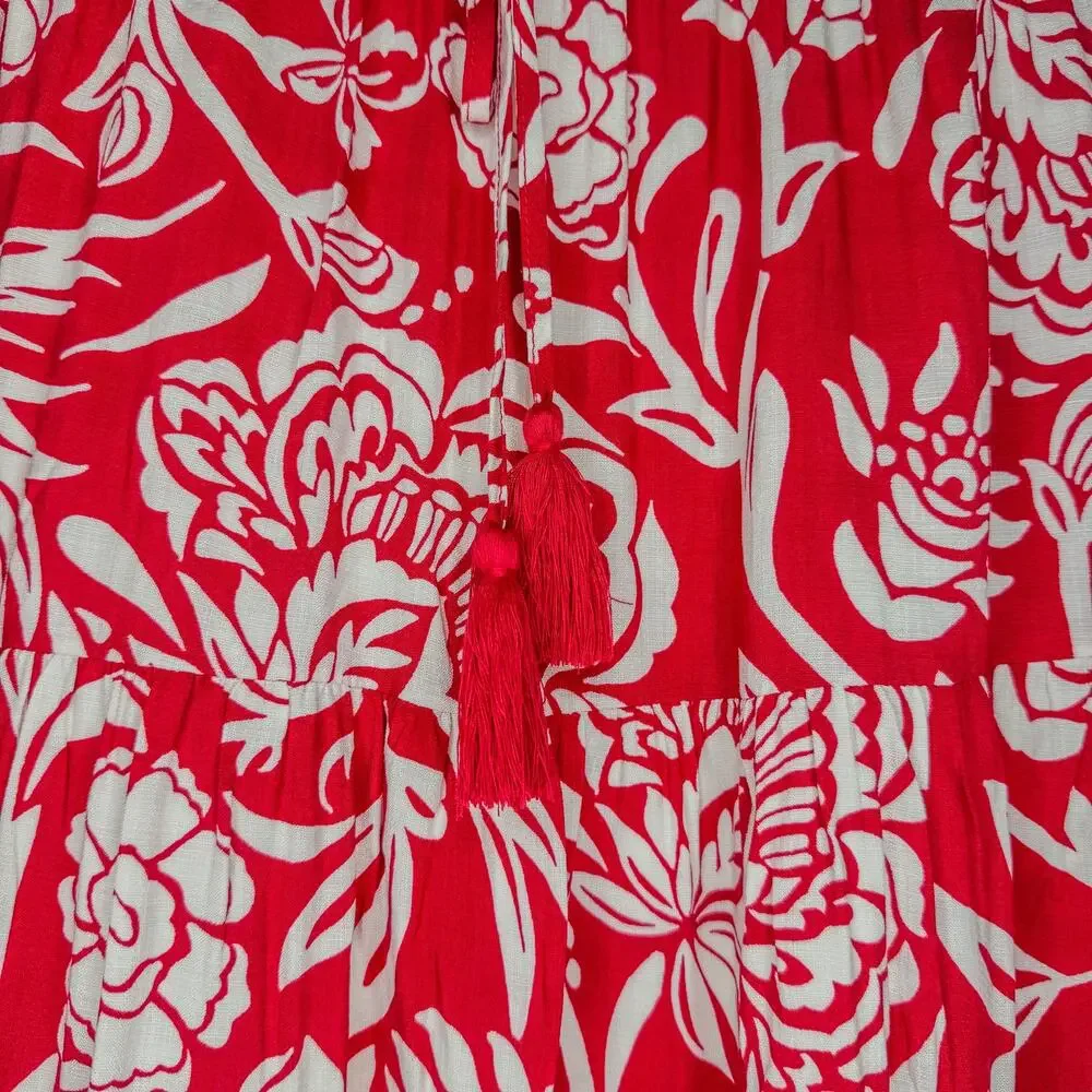 Knox Rose Red White Floral 2pc Set Off Shoulder Top & Midi Skirt Size M